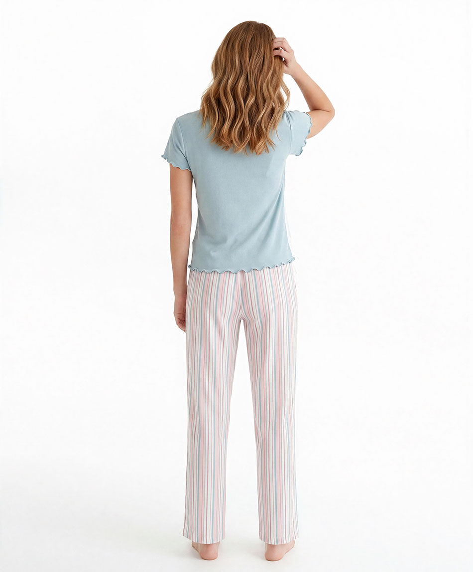 Pijama mujer verde pantal&oacute;n rayas