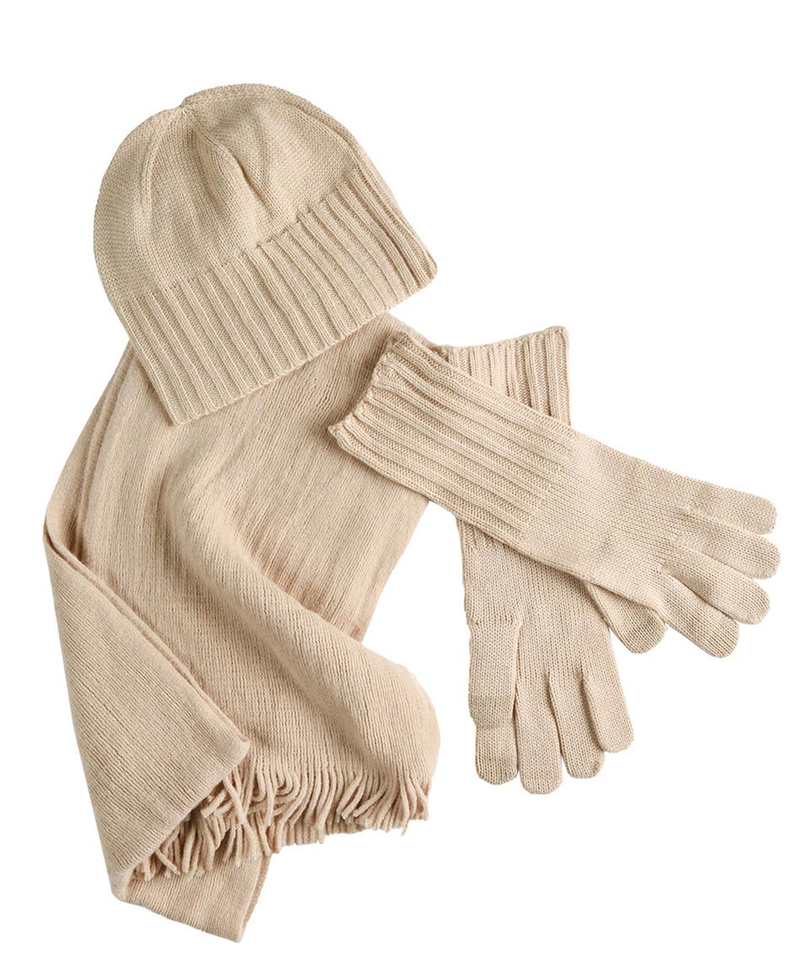 Set gorro + guantes + bufanda mujer beige Set gorro + guantes + bufanda mujer beige