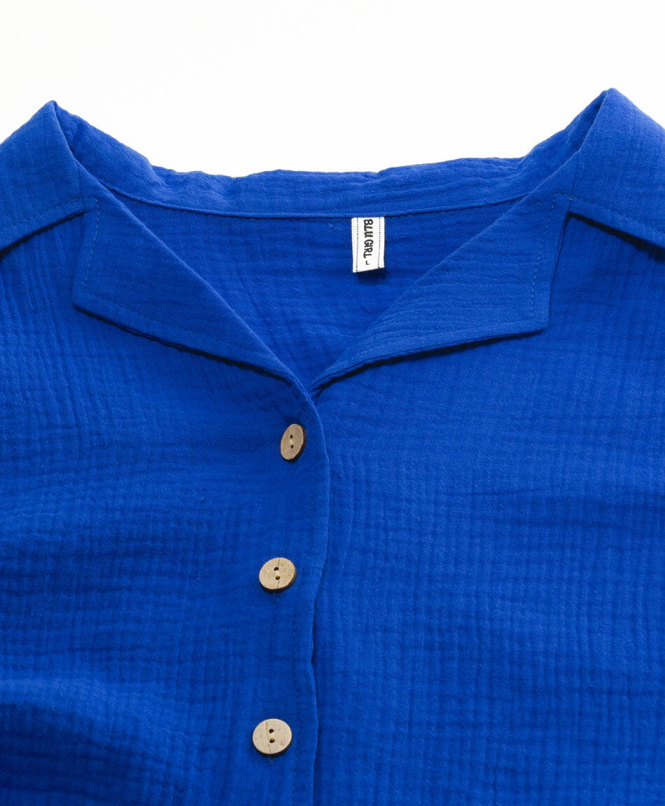 Blusa mujer botones lazo azul