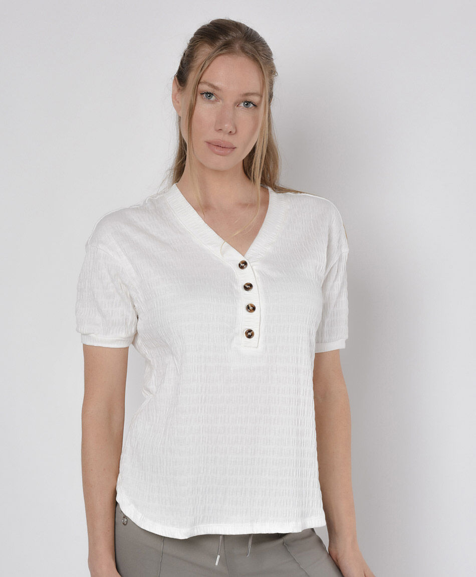 Polera mujer botones textura