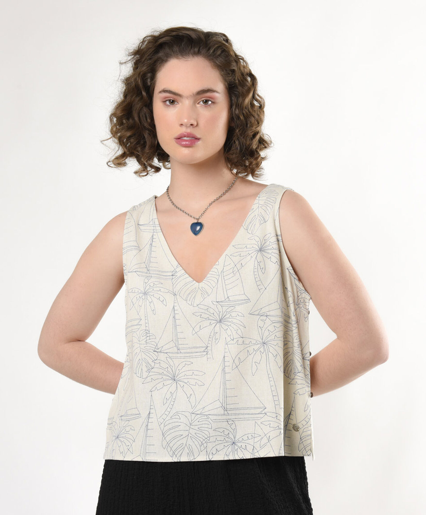 Blusa mujer palmeras lino Blusa mujer palmeras lino
