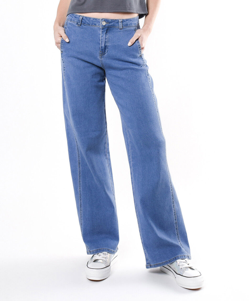 Jeans mujer lisos costuras wide