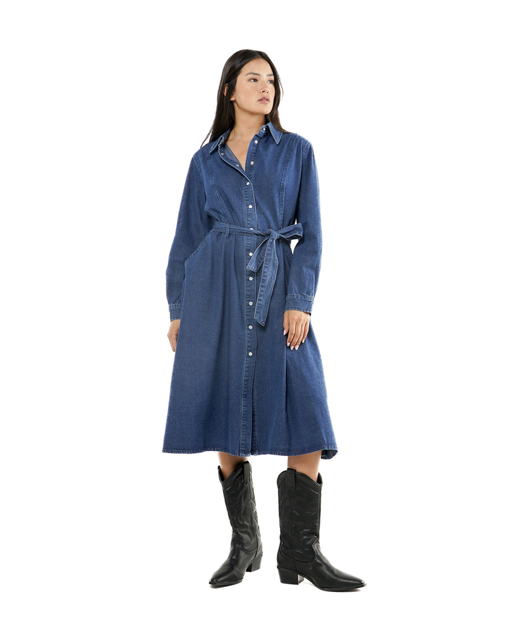 Vestido mujer denim lazo botones Vestido mujer denim lazo botones