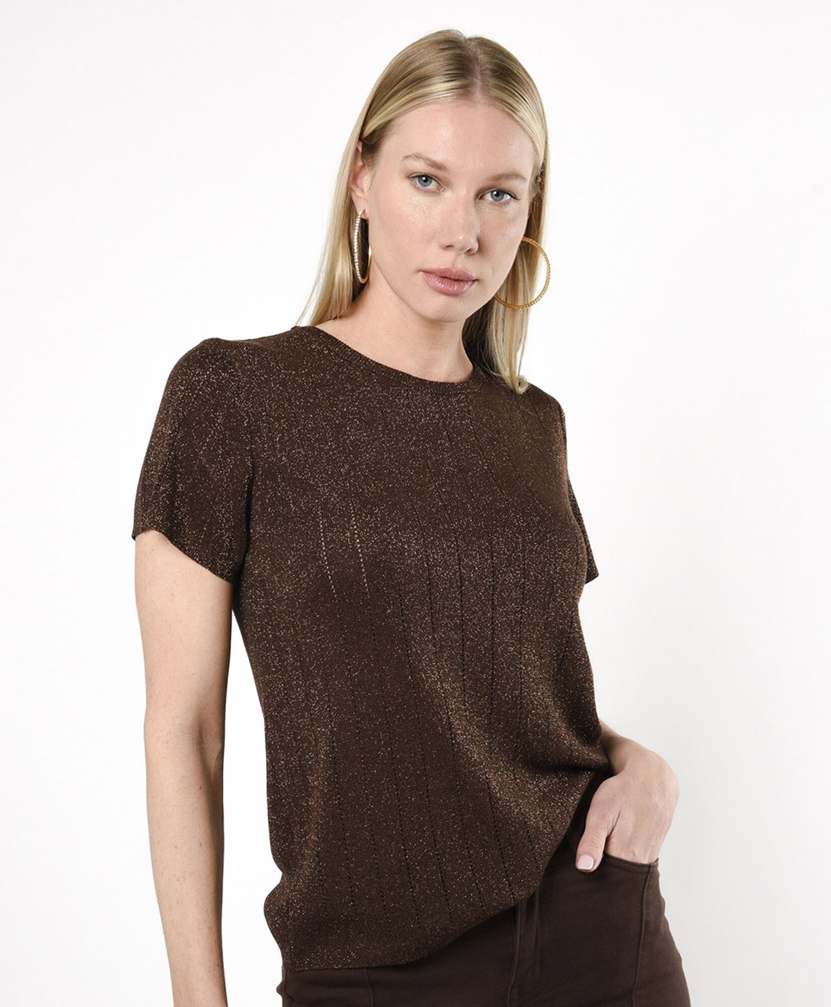 Polera mujer café metalizada Polera mujer café metalizada