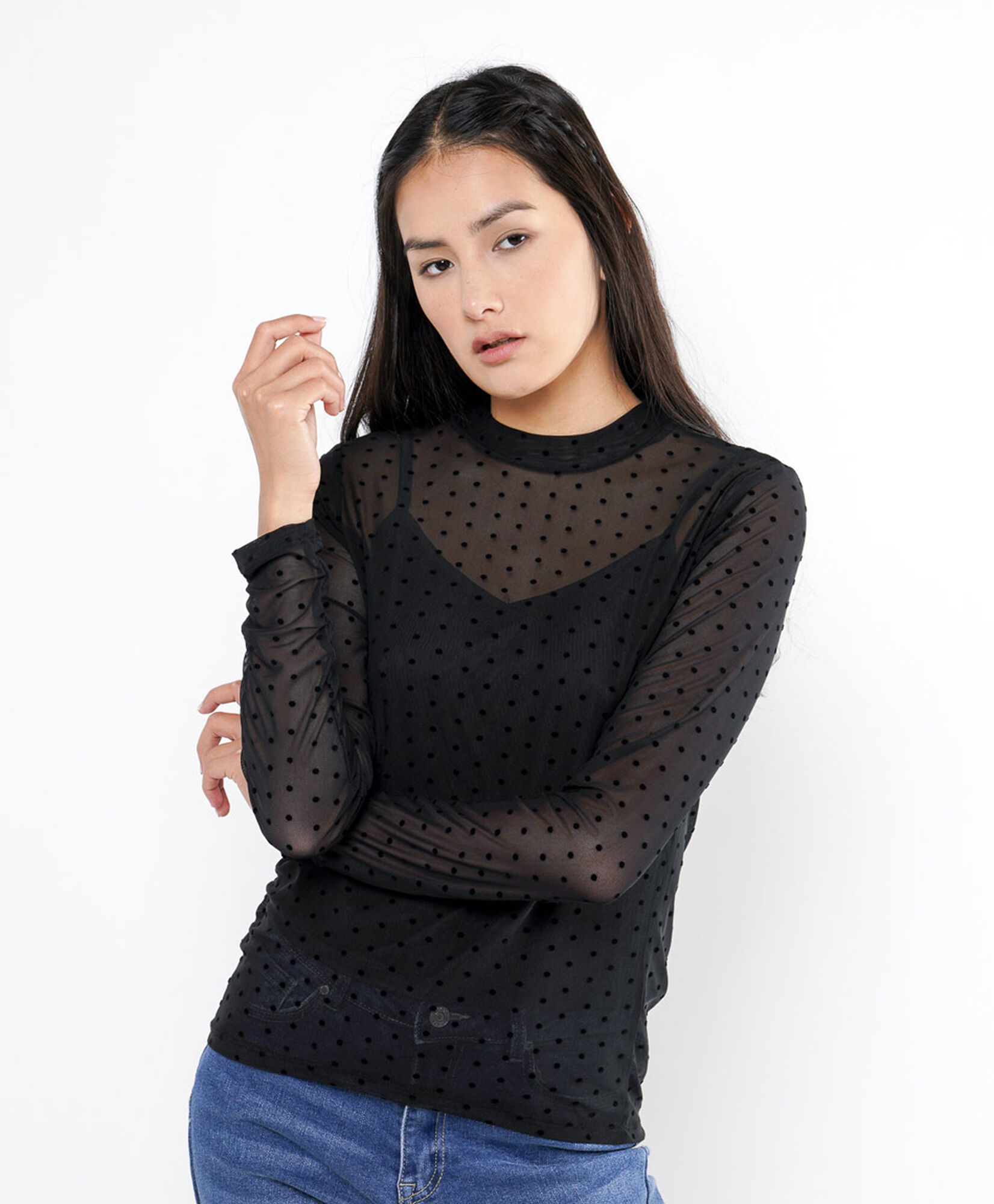 Polera mujer transparente puntos Polera mujer transparente puntos
