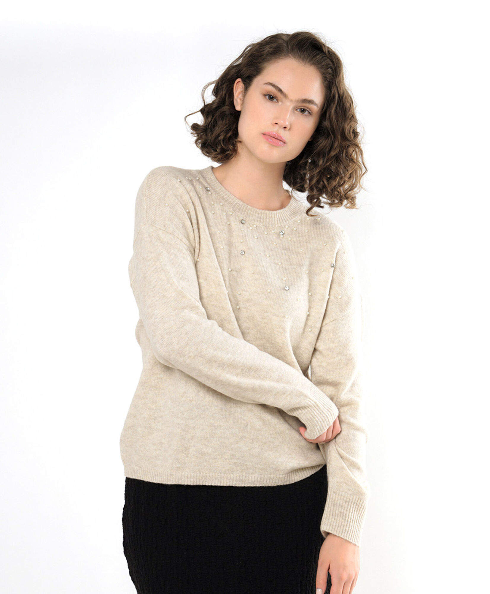 Sweater mujer perlitas beige Sweater mujer perlitas beige