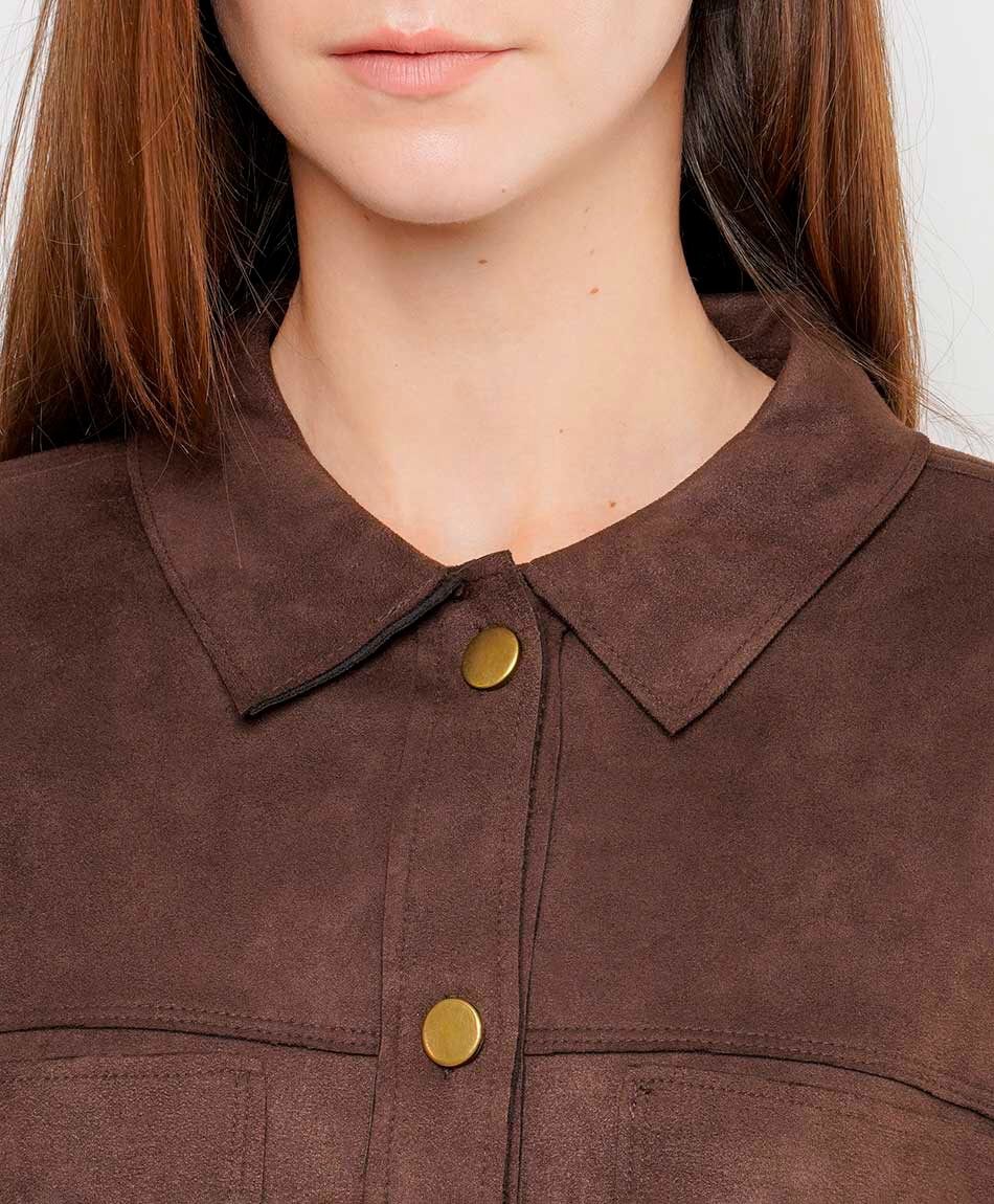 Chaqueta mujer suede botones caf&eacute;