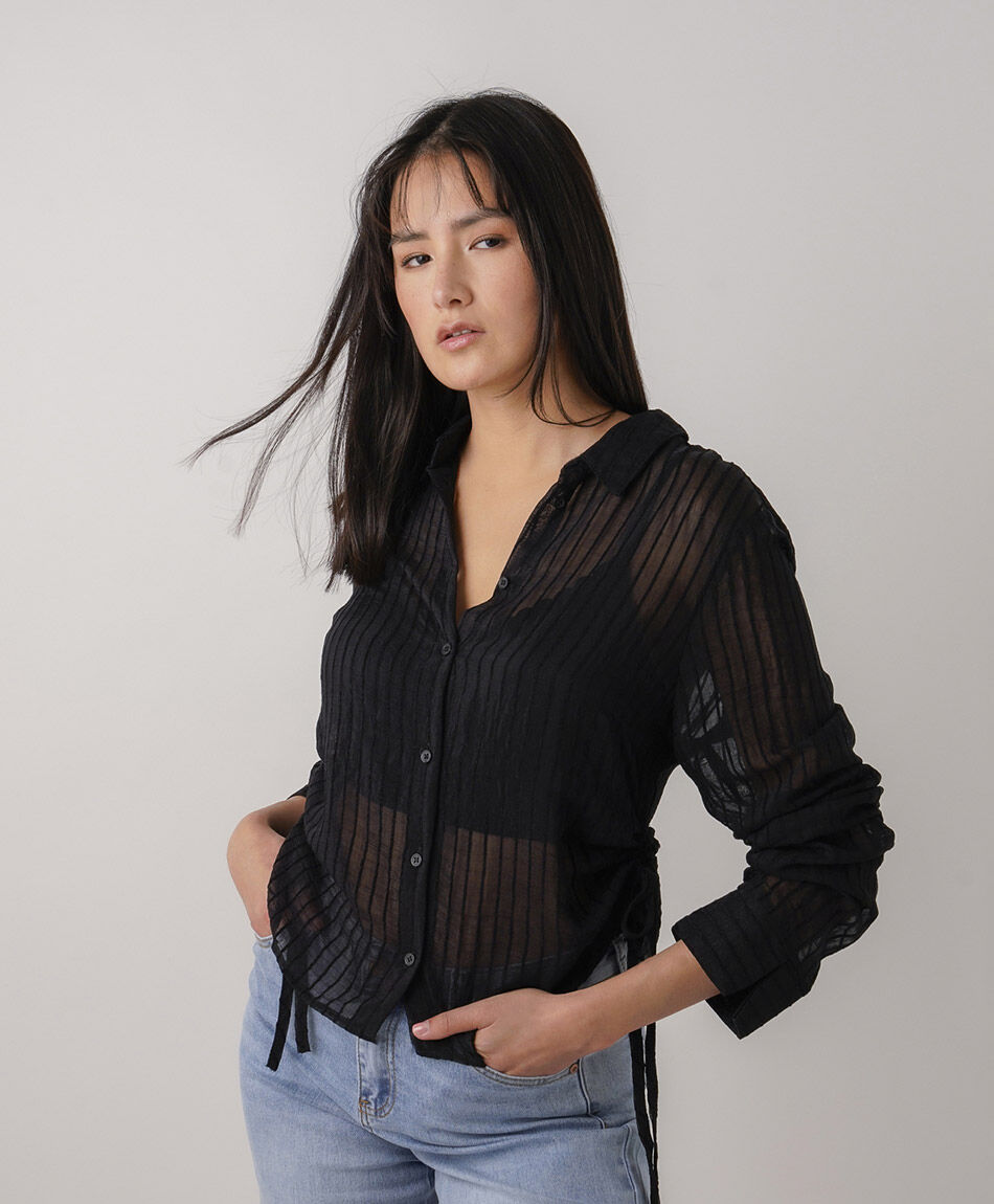 Blusa mujer transl&uacute;cida l&iacute;neas