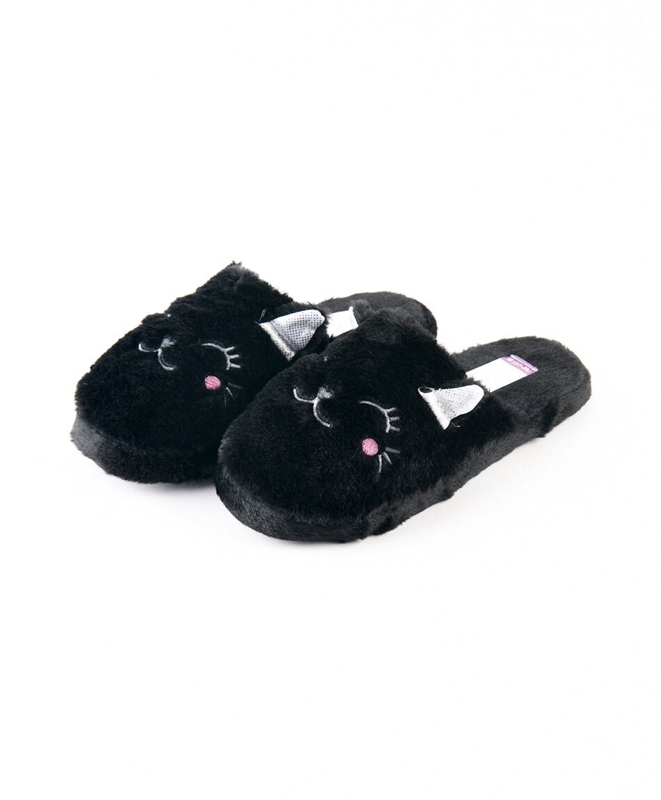 Pantufla mujer gato negro