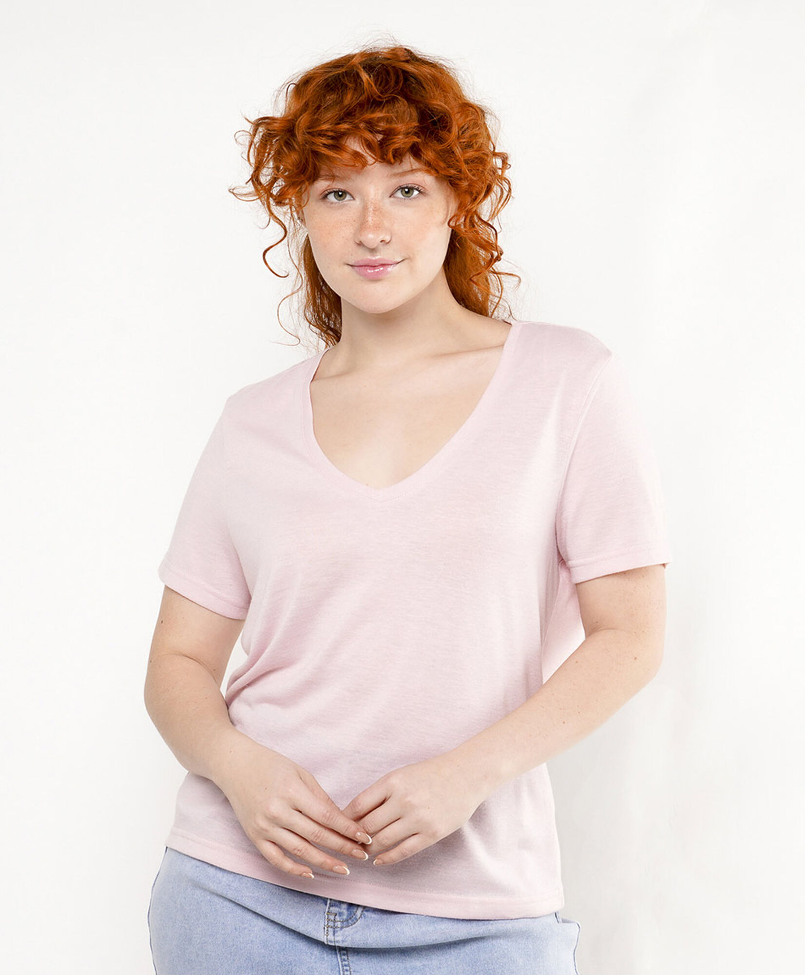 Polera mujer cuello v lino Polera mujer cuello v lino