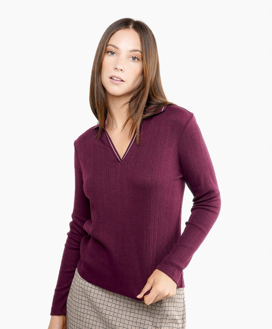 Polera mujer cuello polo burdeo
