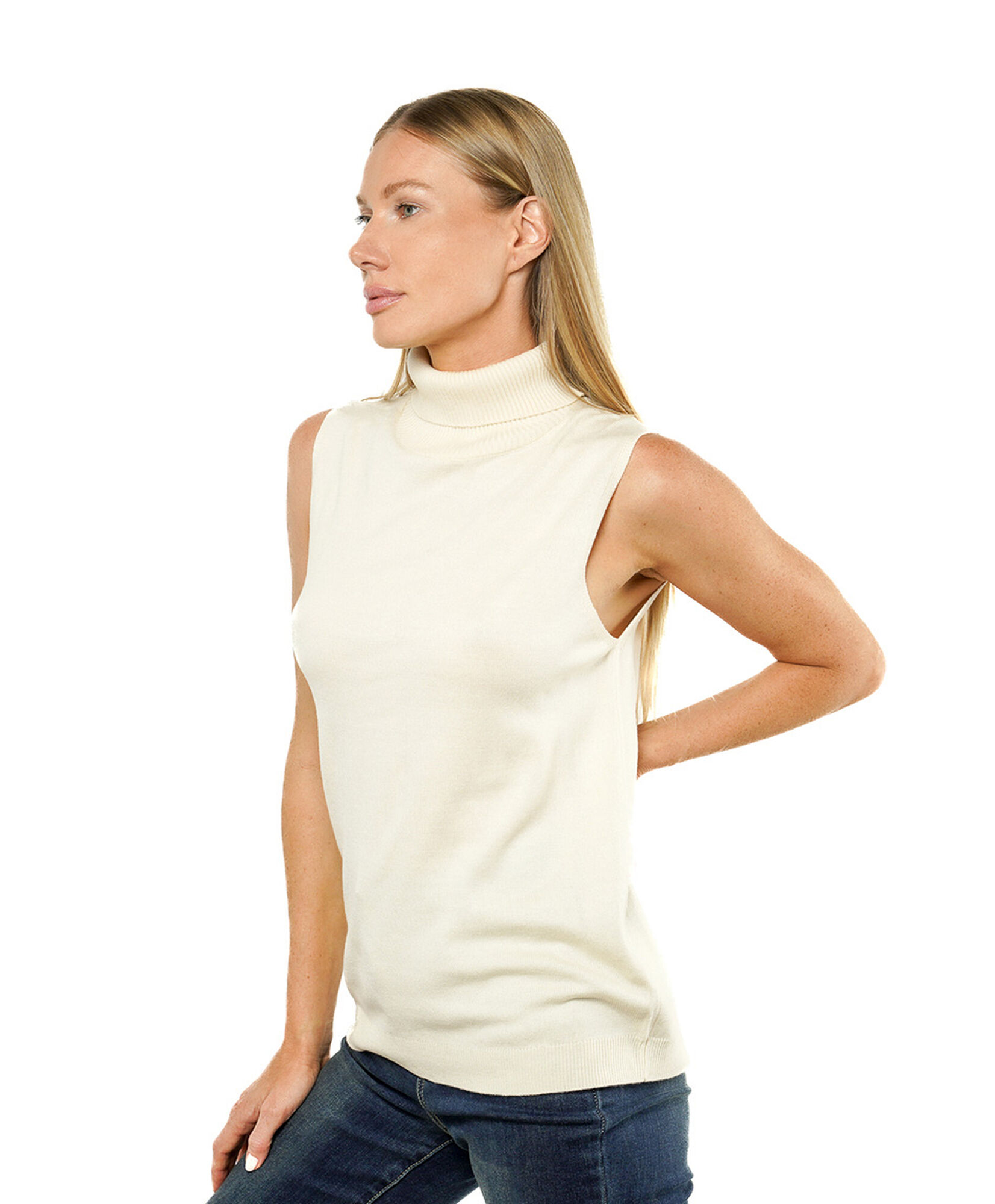 Sweater mujer sin mangas cuello alto Sweater mujer sin mangas cuello alto