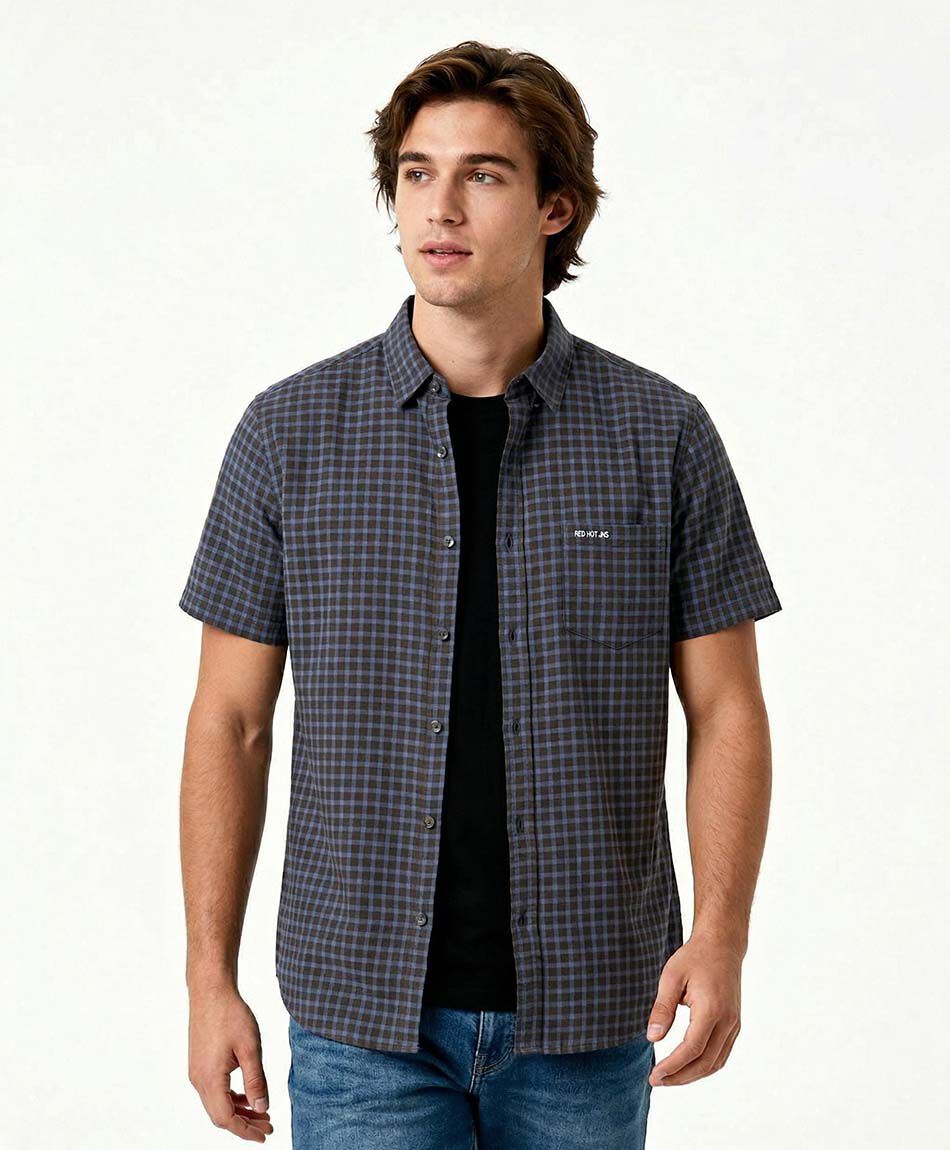 Camisa hombre cuadros manga corta