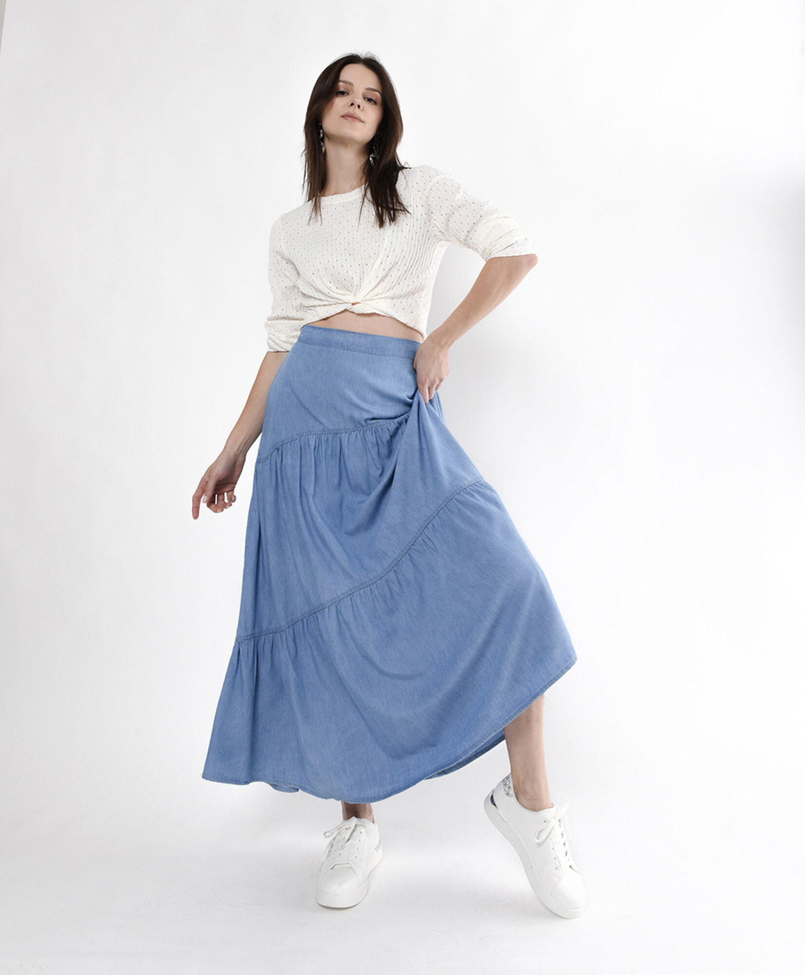Falda larga mujer denim pisos Falda larga mujer denim pisos