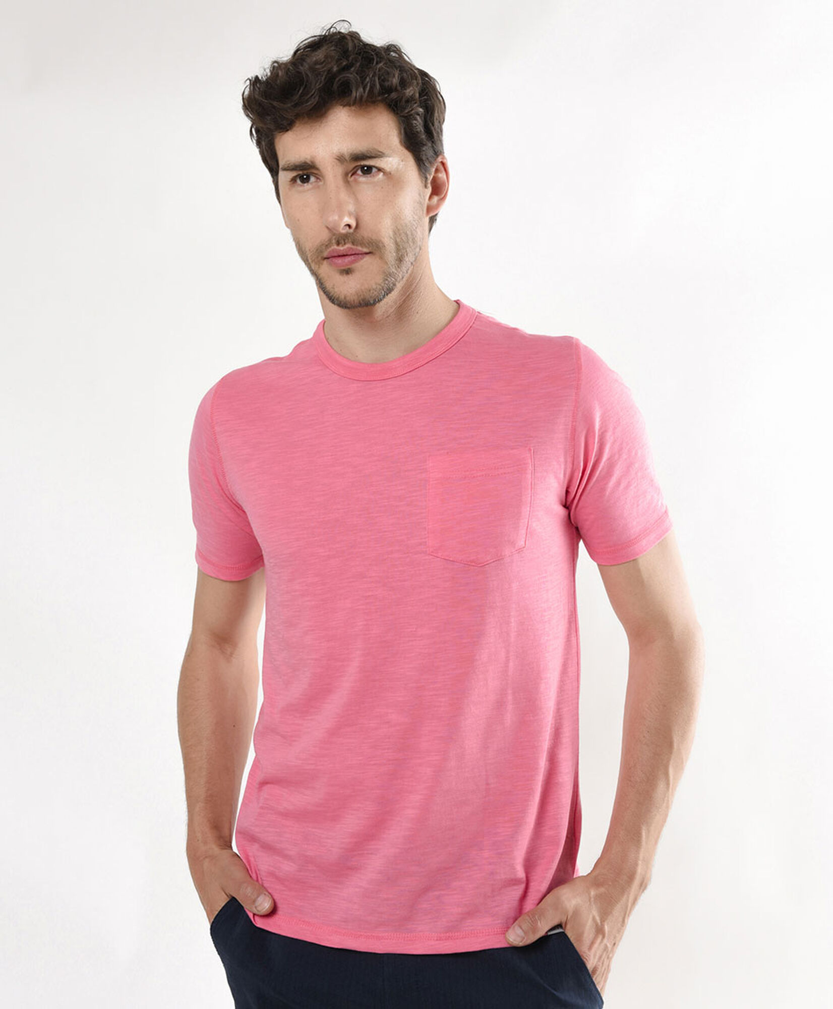Polera hombre jaspeada bolsillo rosada Polera hombre jaspeada bolsillo rosada