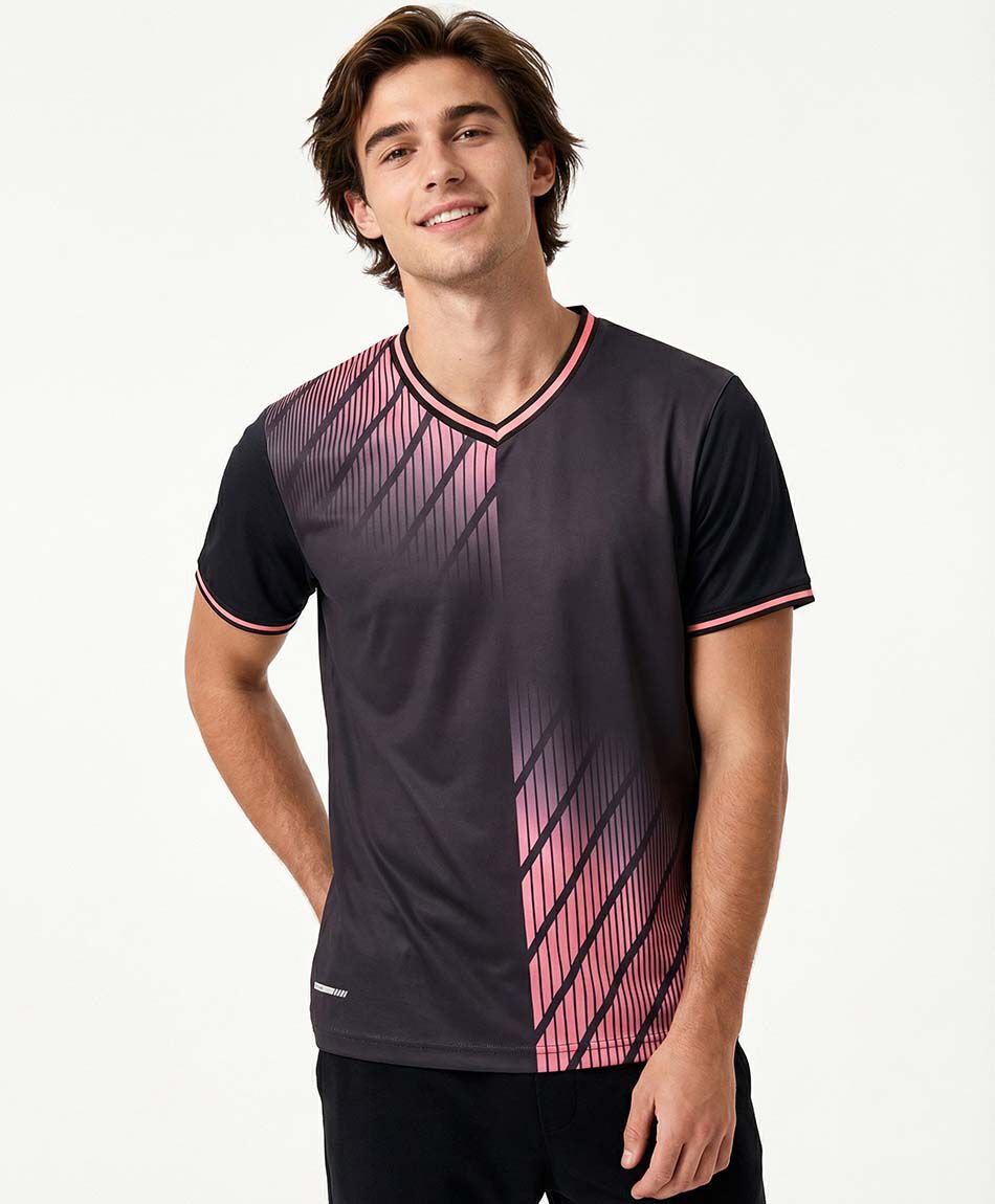 Polera deportiva hombre contraste rosa