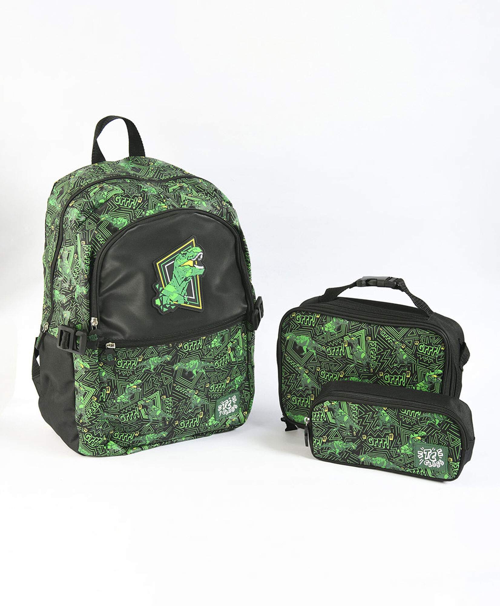 Pack mochila y accesorios escolares dinosaurio Pack mochila y accesorios escolares dinosaurio