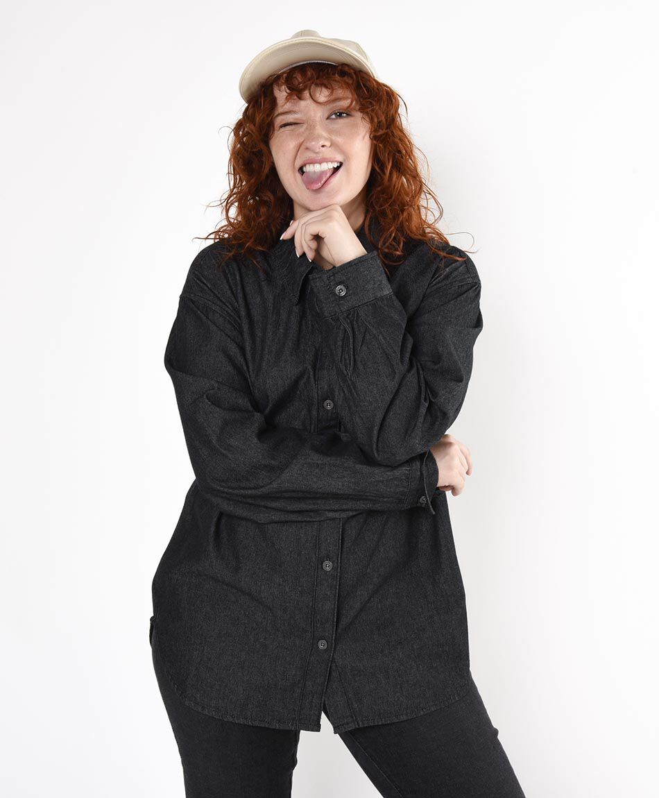 Blusa mujer denim negra oversize
