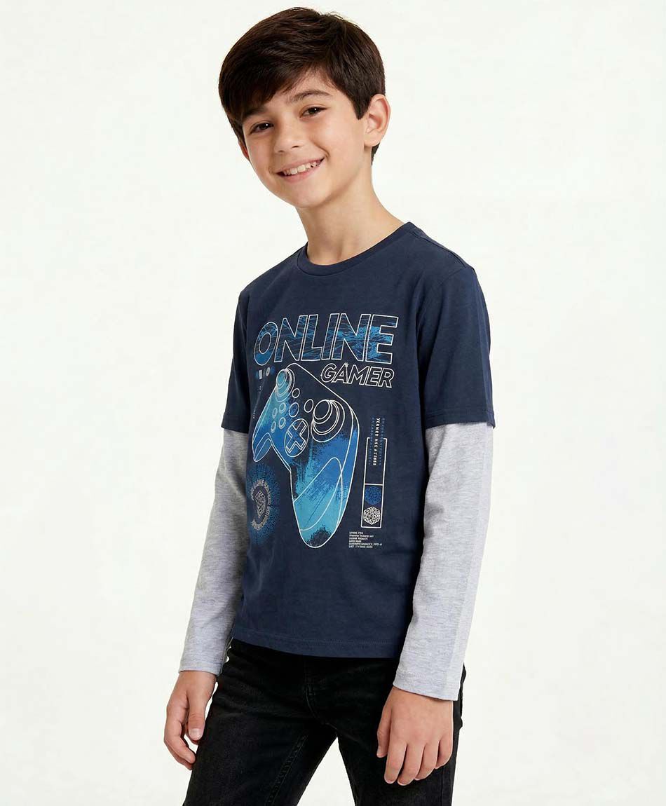 Polera ni&ntilde;o estampado gamer