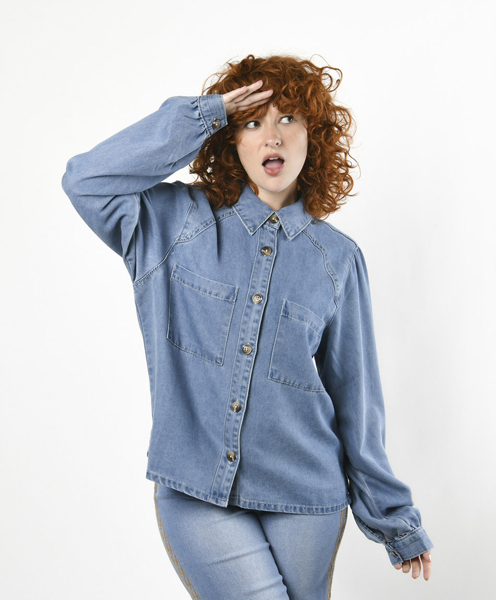 Blusa mujer denim doble bolsillo Blusa mujer denim doble bolsillo