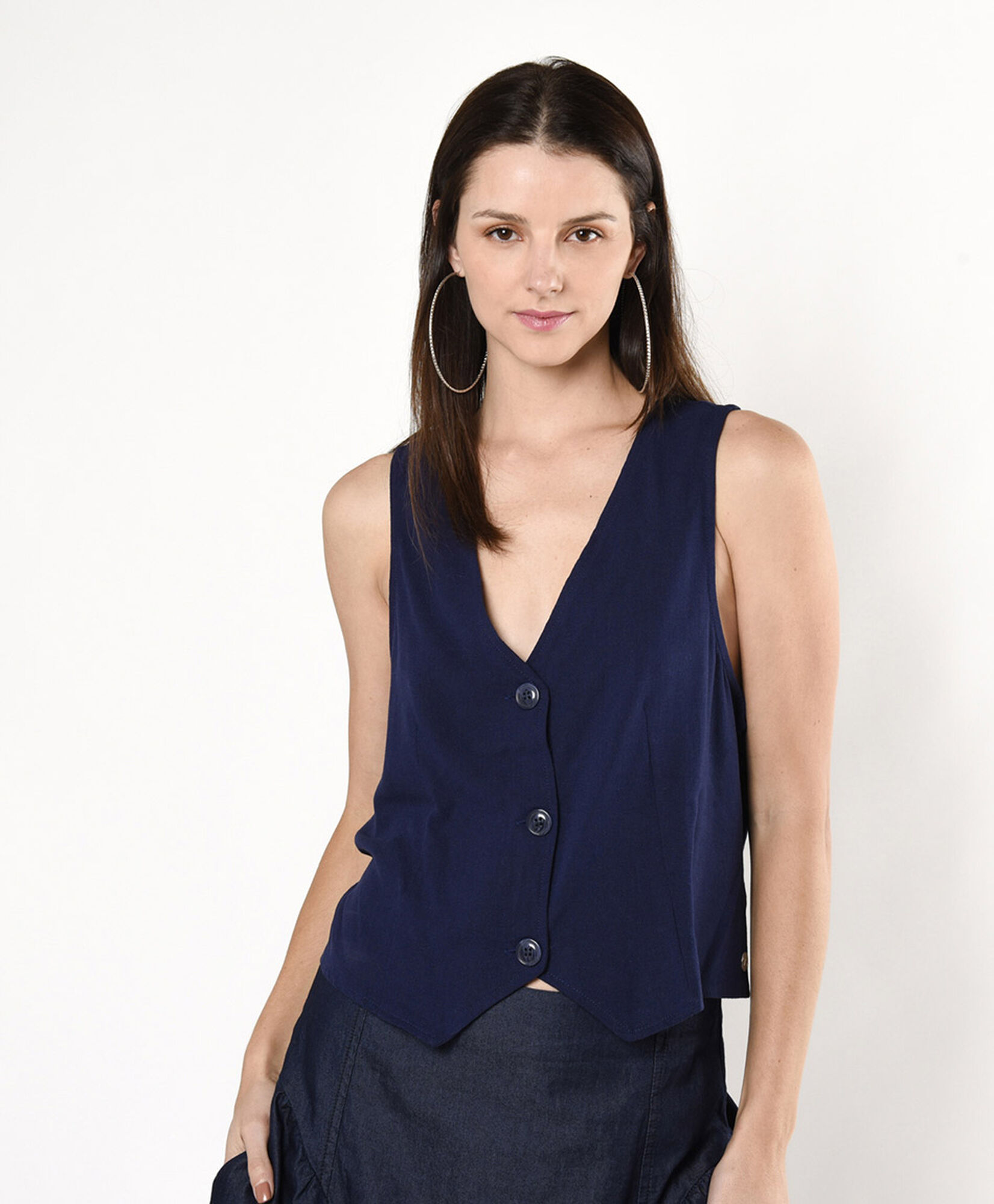 Vest mujer azul marino lino Vest mujer azul marino lino