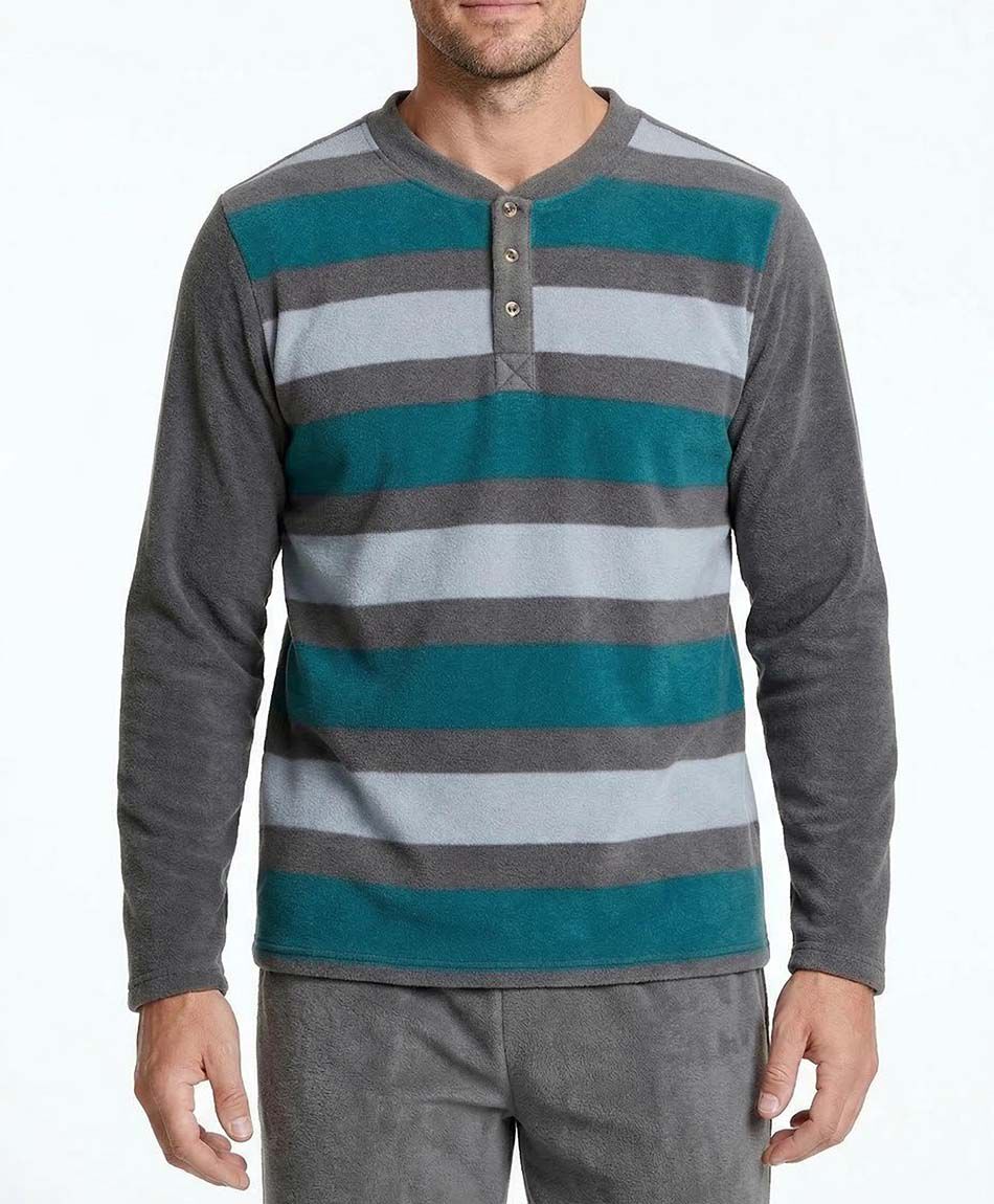 Pijama hombre polar l&iacute;neas tricolor