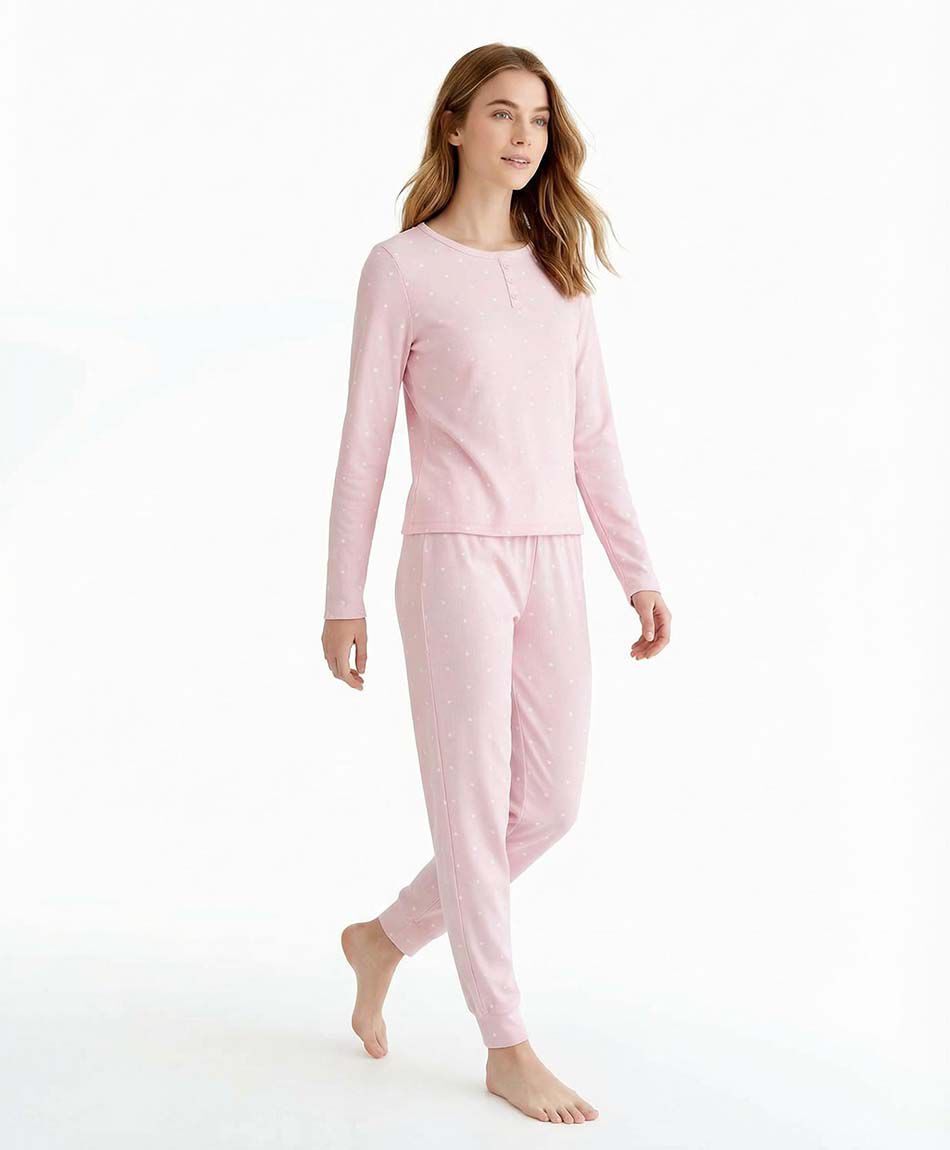 Pijama mujer cuello botones pink