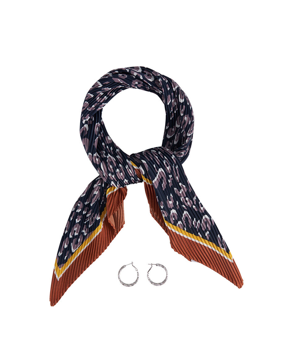 Set pa&ntilde;uelo + aros mujer print mix