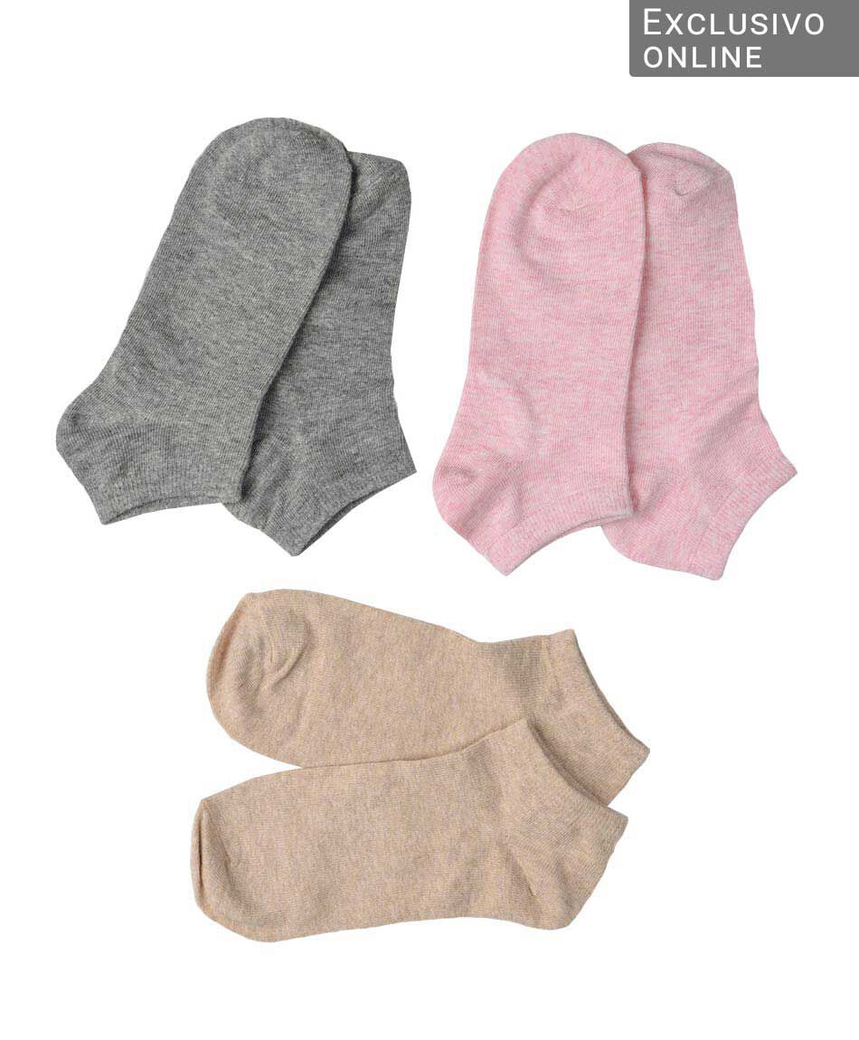 Pack 3 calcetines cortos mujer lisos
