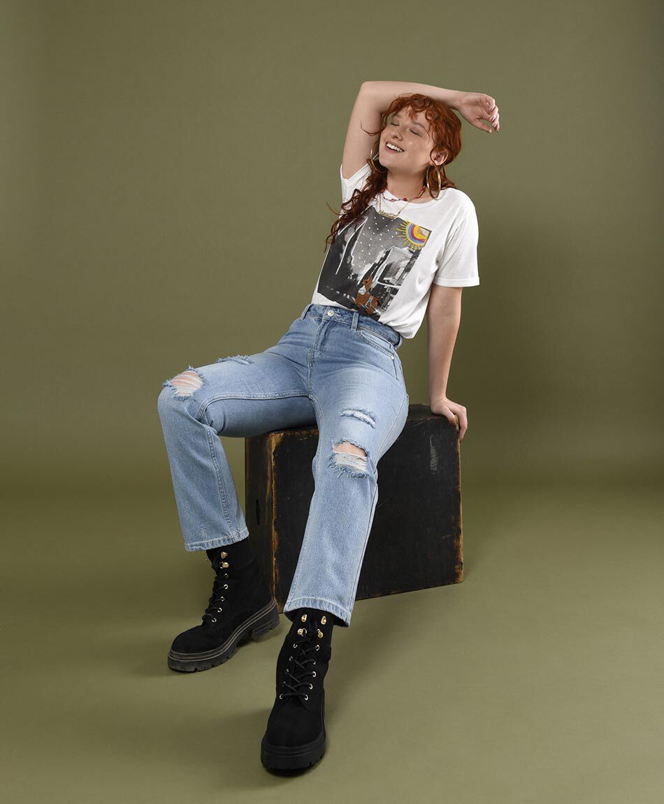 Jeans mujer big destroy straight