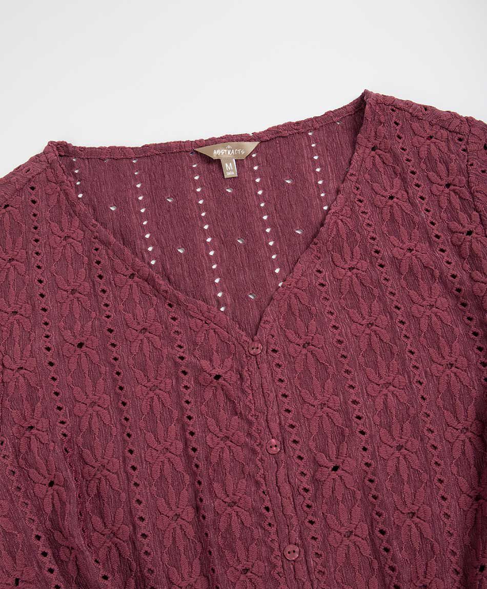 Polera mujer calada botones lazo