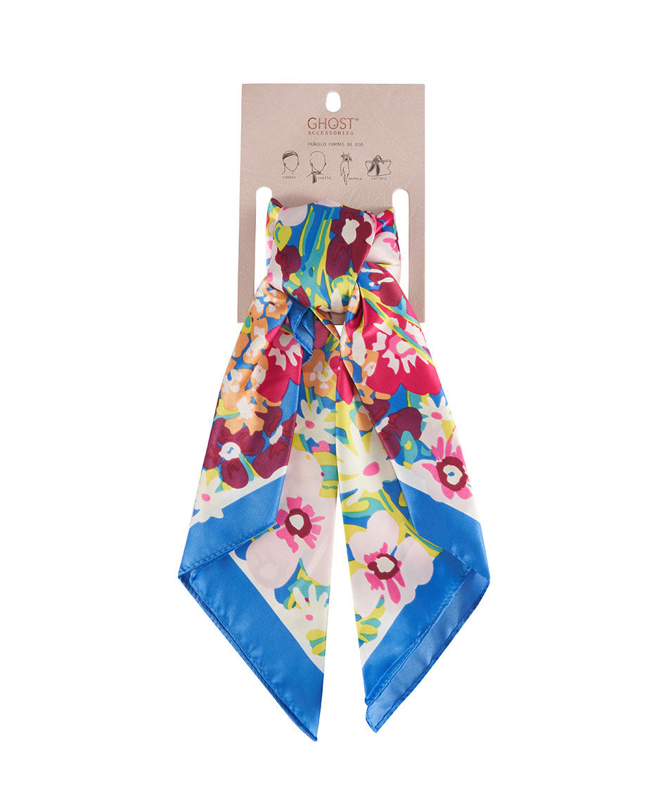 Pa&ntilde;uelo mujer flores celeste