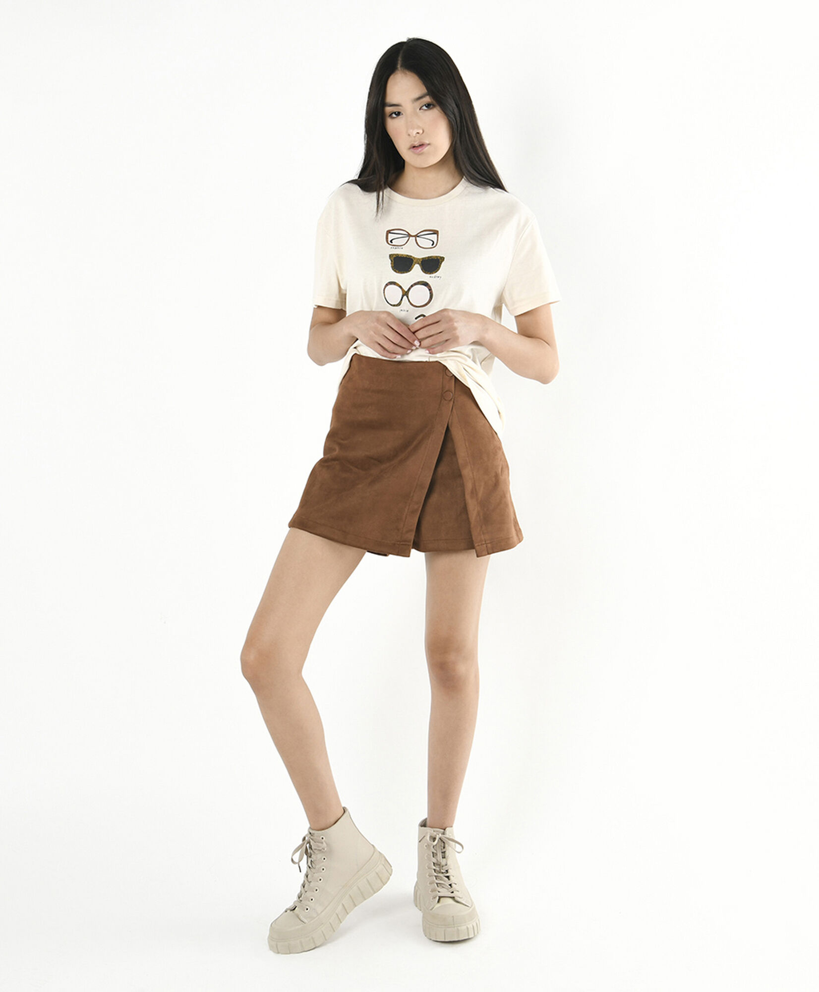 Mini falda mujer suede short café Mini falda mujer suede short café
