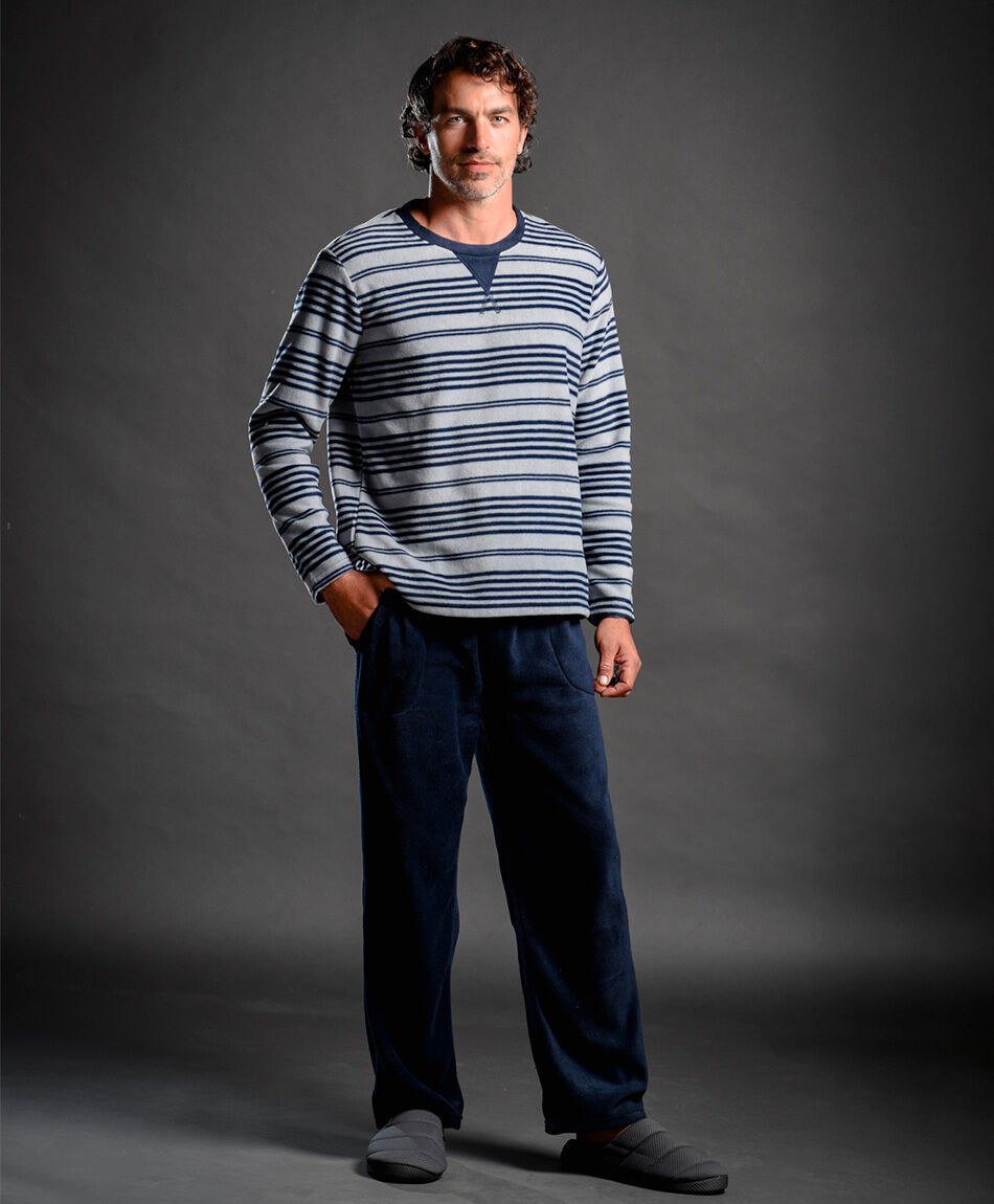 Pijama hombre polar l&iacute;neas gris