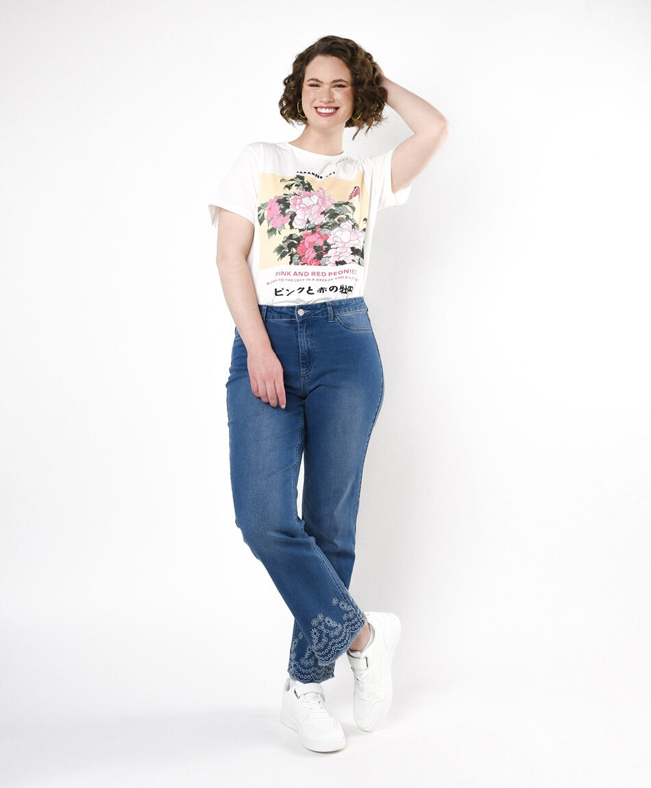 Jeans mujer basta bordada