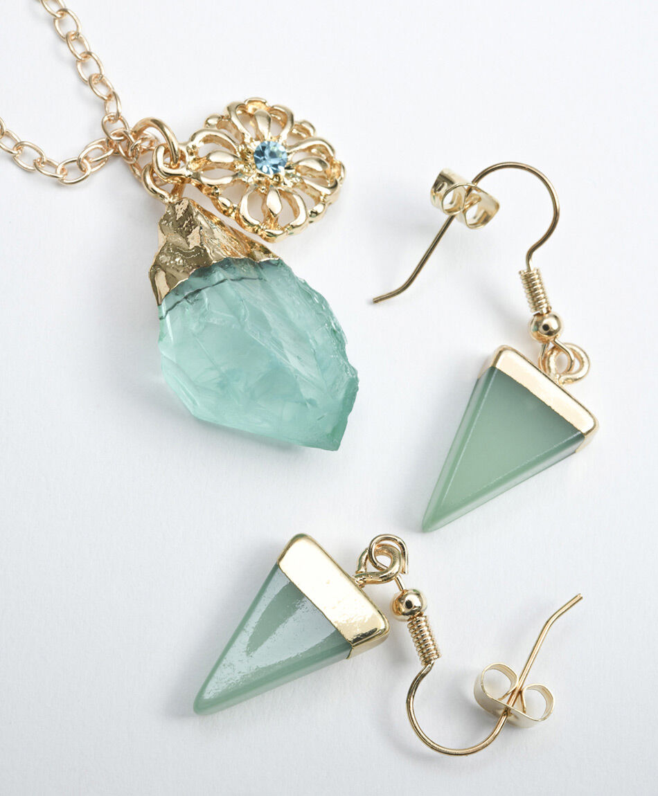 Set collar + aros mujer tri&aacute;ngulos 4 piezas