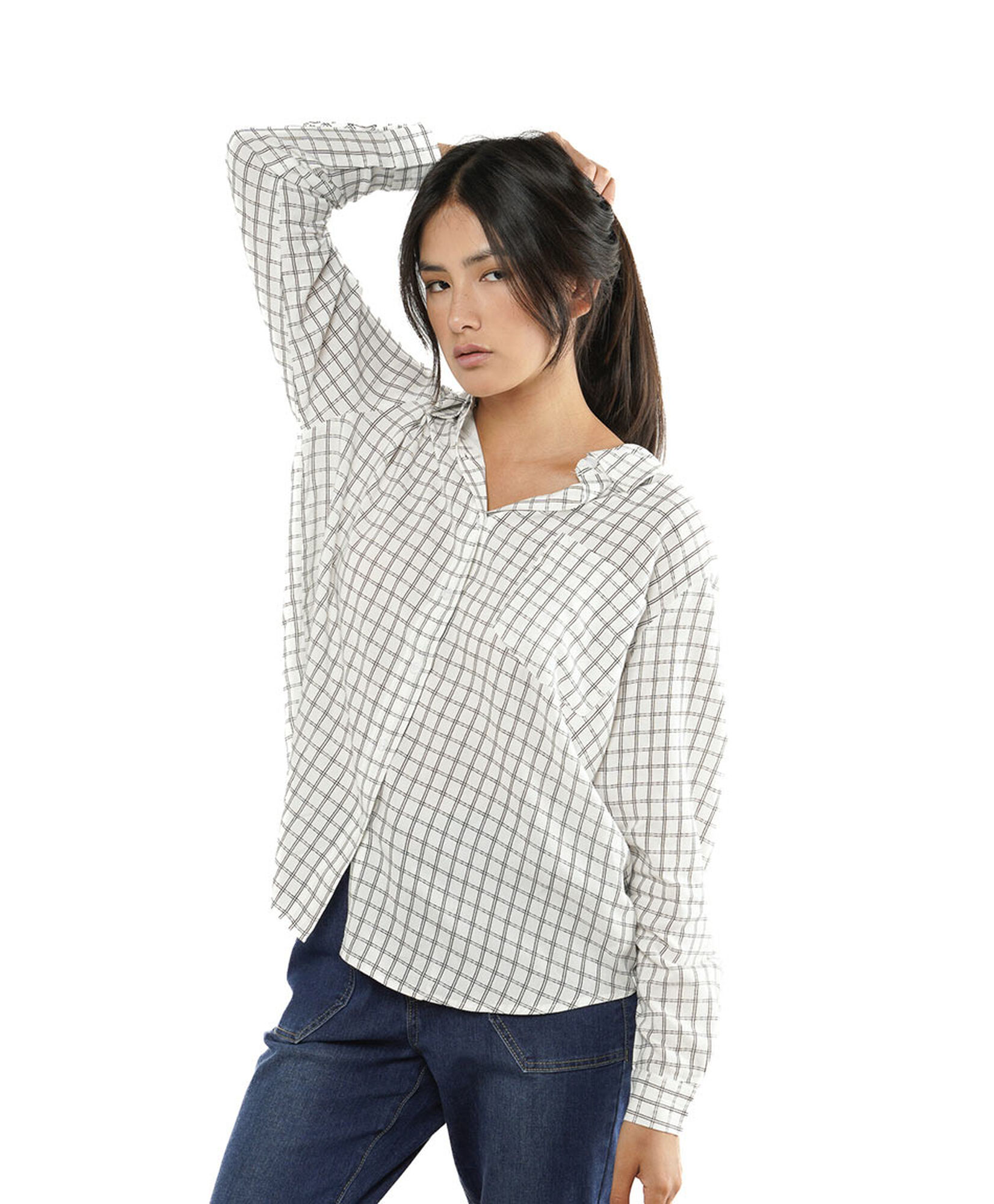 Blusa mujer cuadritos bolsillo Blusa mujer cuadritos bolsillo