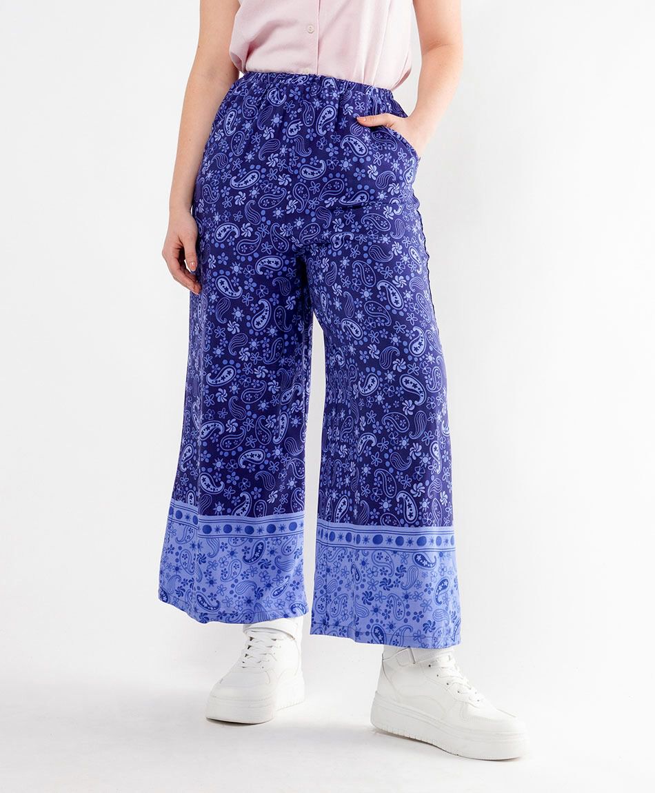 Pantal&oacute;n mujer print azul wide