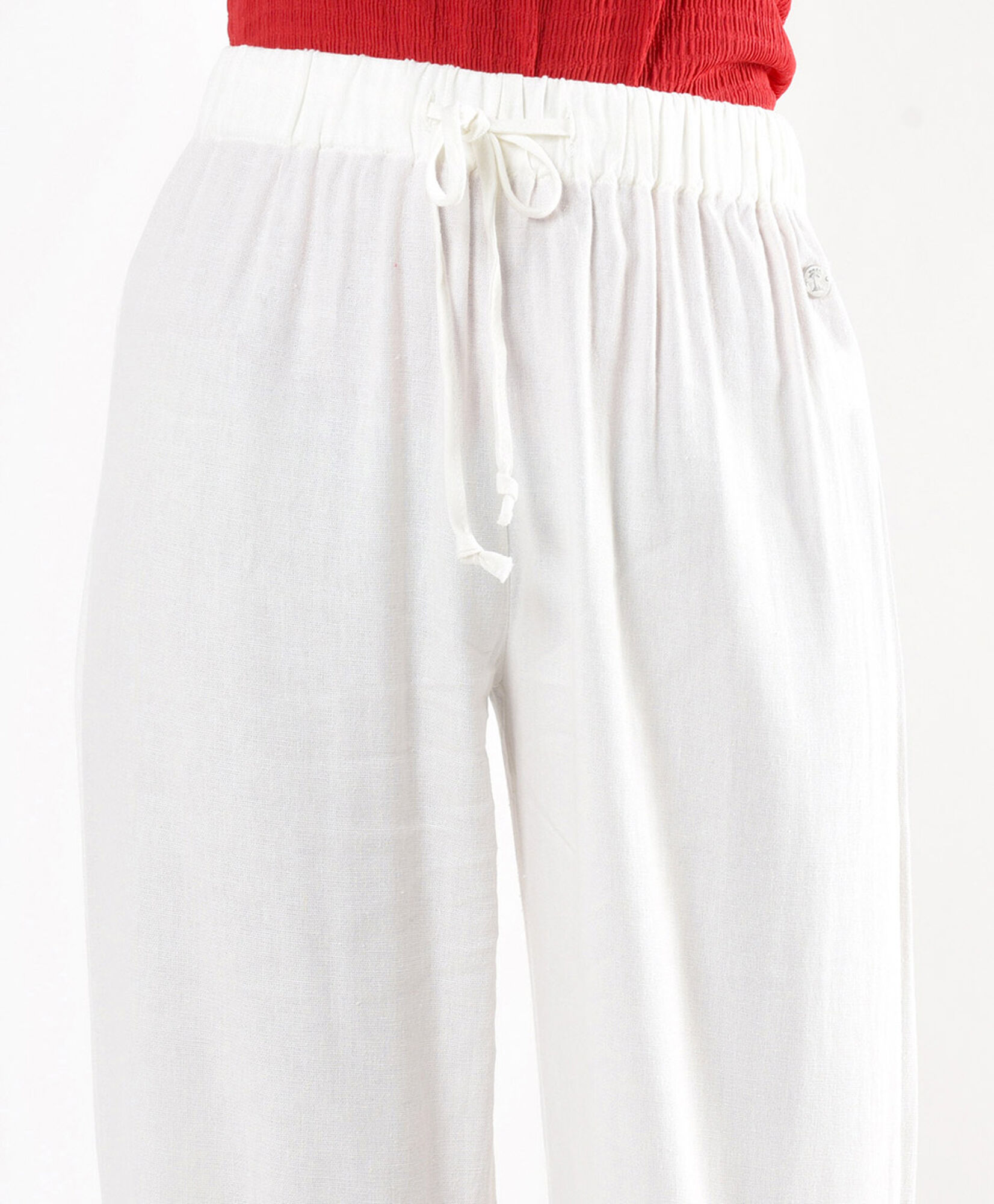 Pantalón mujer lino lazo blanco Pantalón mujer lino lazo blanco