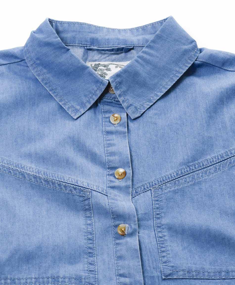 Blusa mujer denim bolsillos superiores