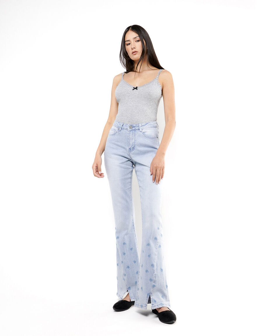 Jeans mujer basta dise&ntilde;o bordado flare