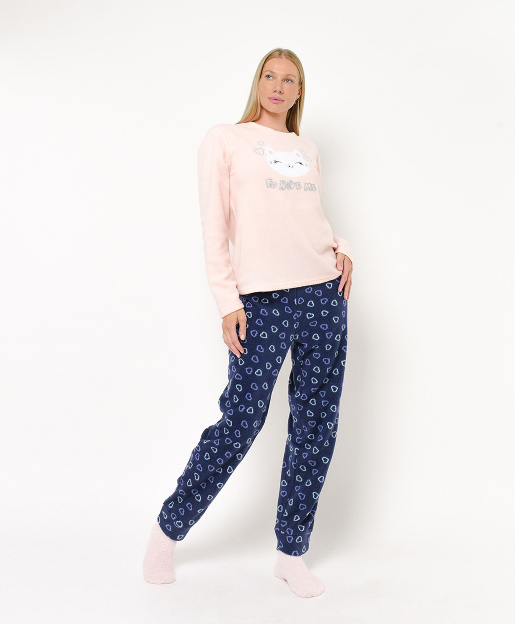 Pijama + calcetines mujer polar gato corazones Pijama + calcetines mujer polar gato corazones