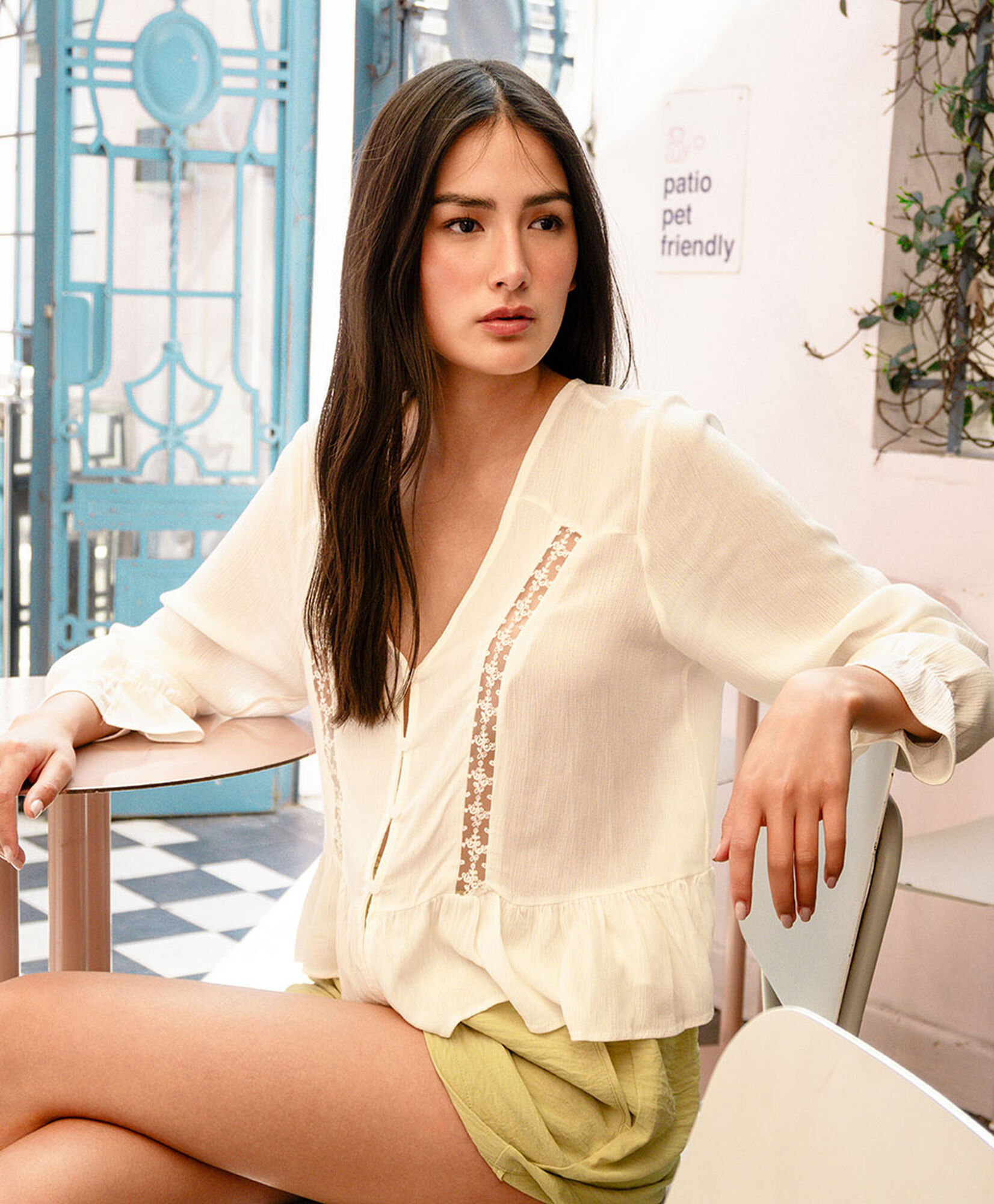 Blusa mujer encaje vuelitos cintura Blusa mujer encaje vuelitos cintura