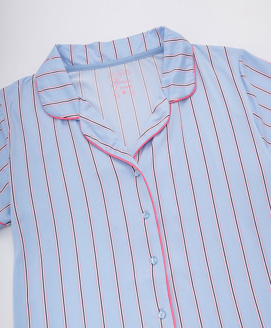 Pijama mujer camisero rayas azul short