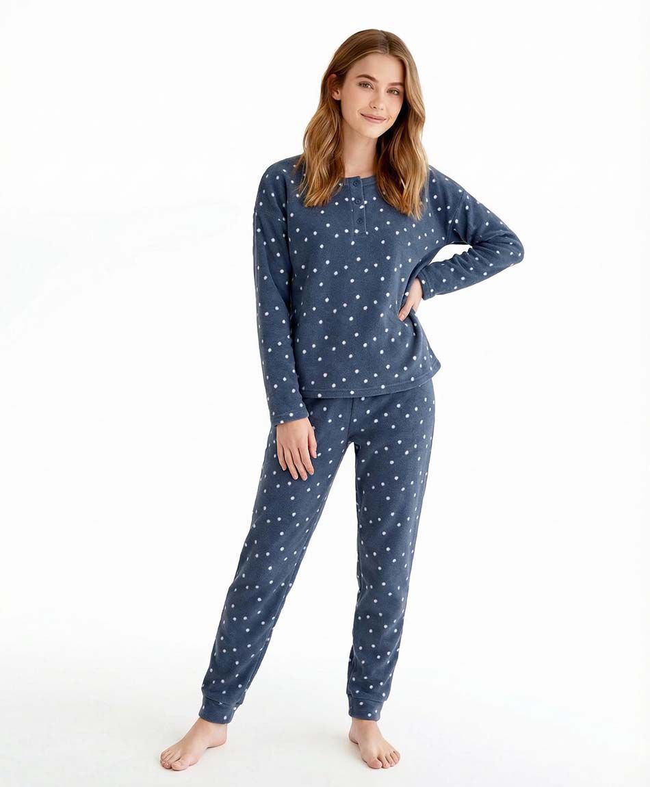 Pijama mujer polar lunares white