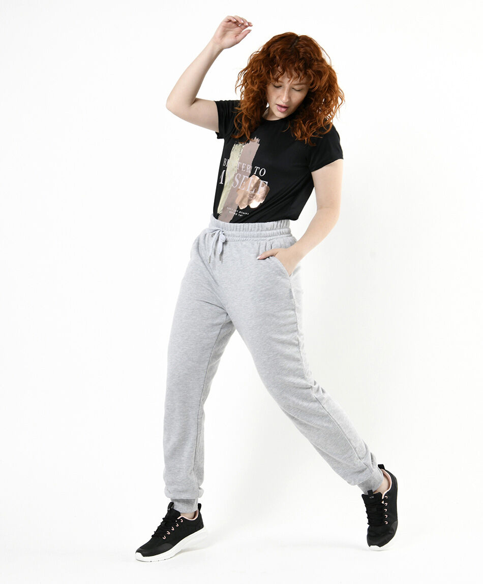 Pantal&oacute;n de buzo mujer liso gris claro
