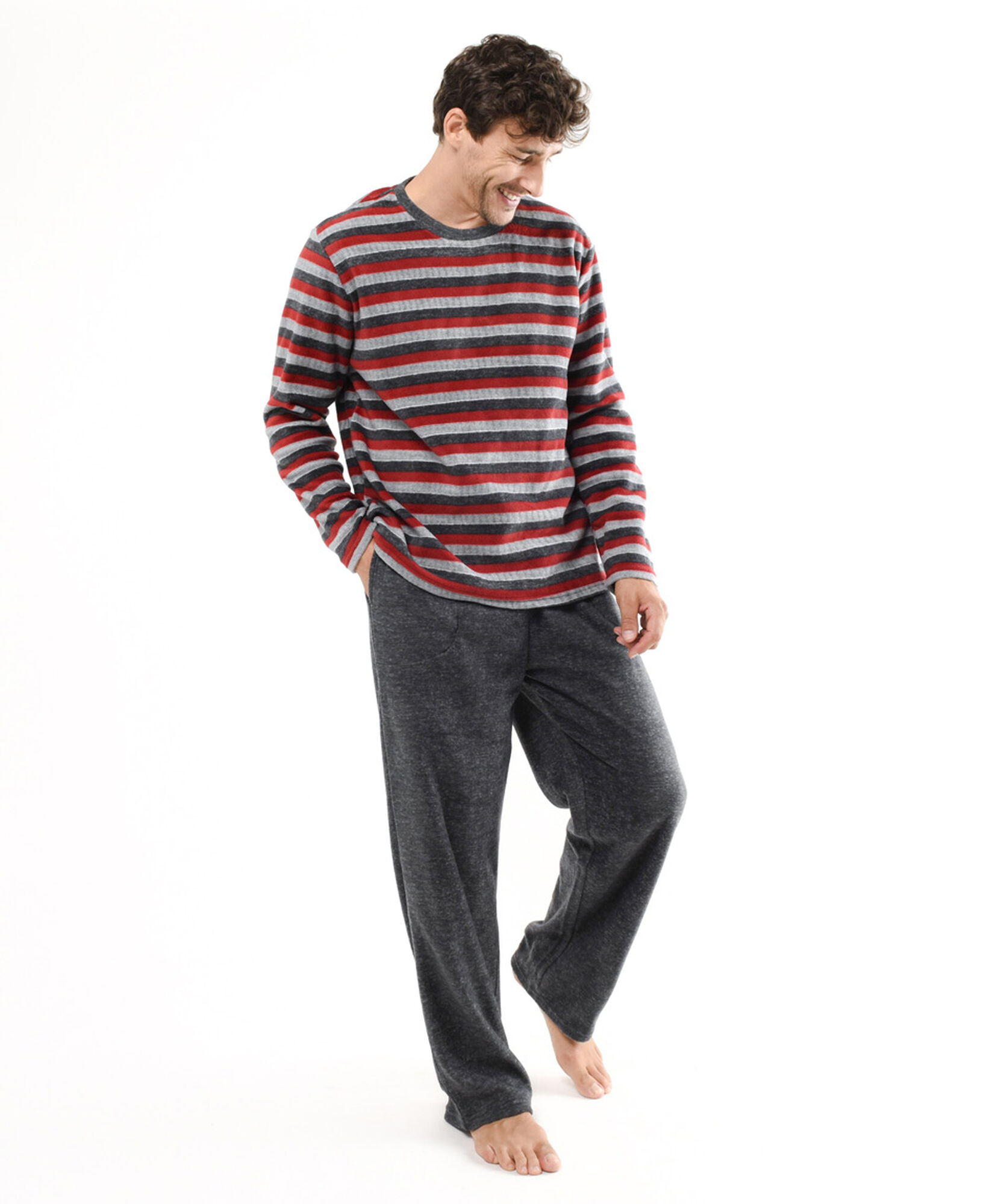 Pijama hombre polar líneas rojo Pijama hombre polar líneas rojo