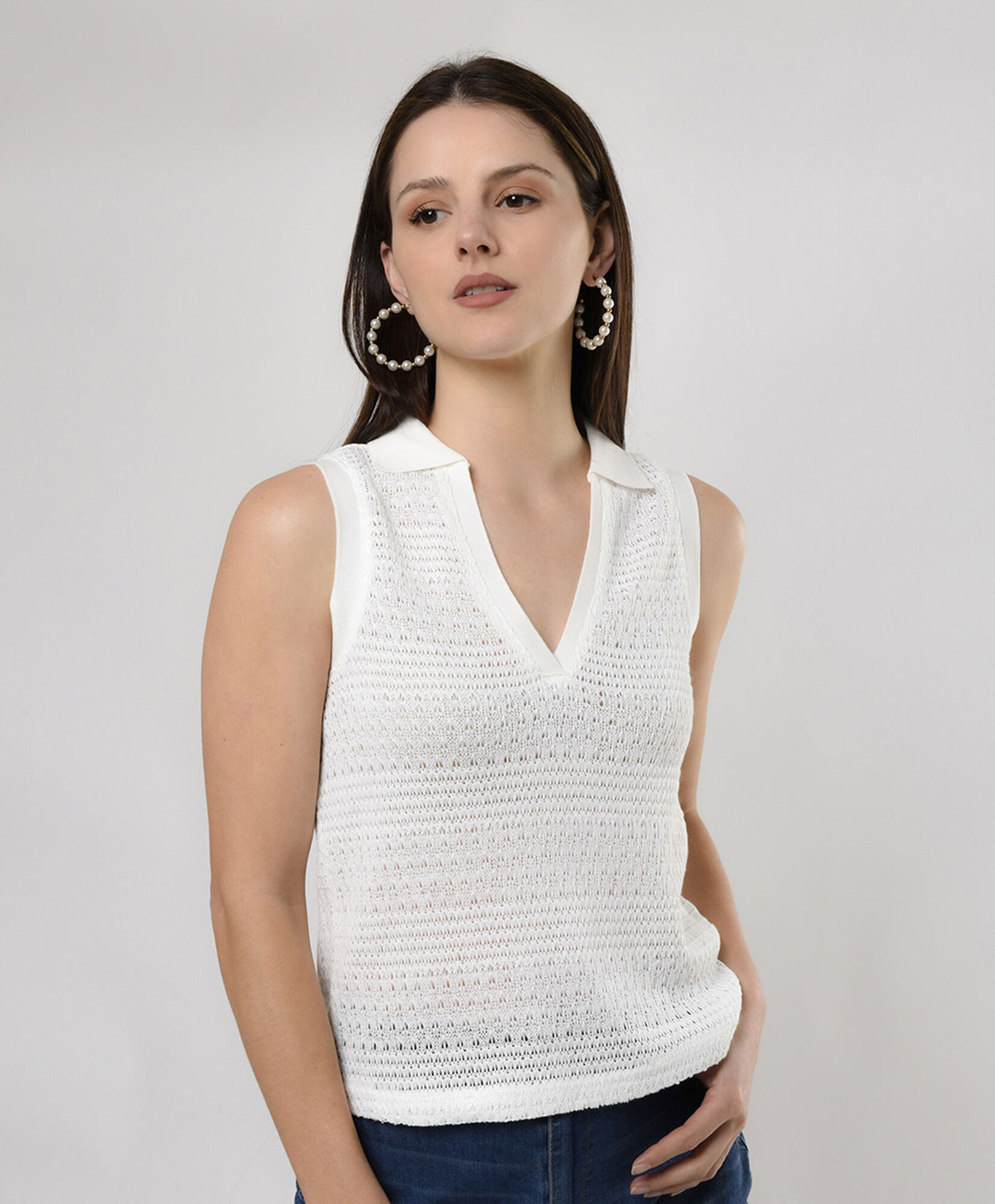 Polera mujer tejida cuello camisero Polera mujer tejida cuello camisero