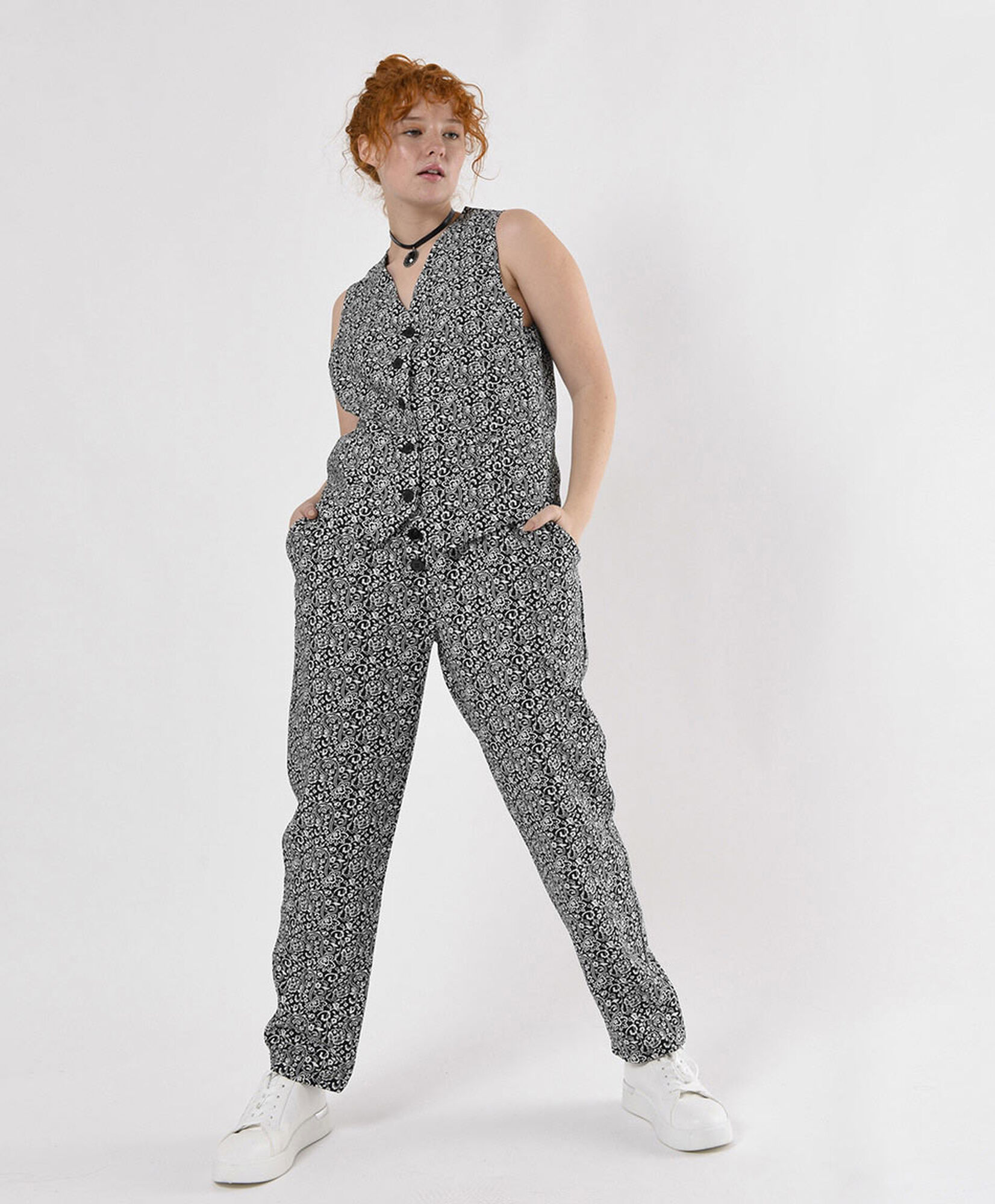 Pantalón mujer bicolor botones Pantalón mujer bicolor botones