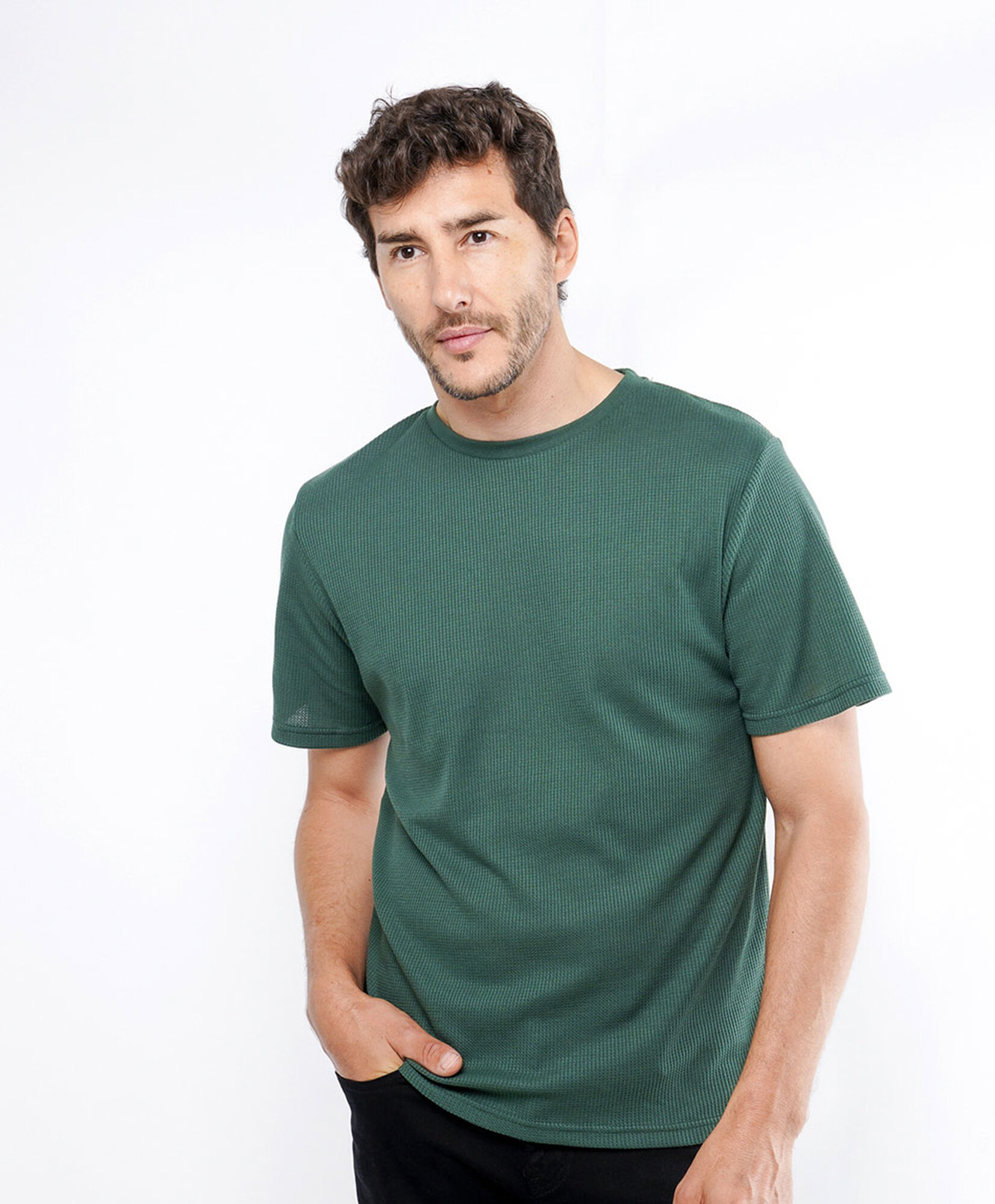 Polera hombre waffle verde Polera hombre waffle verde